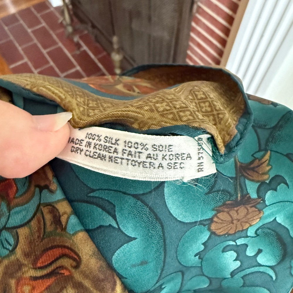 Vintage Ellen Tracy teal and orange chic silk boho scarf - Picture 12 of 12